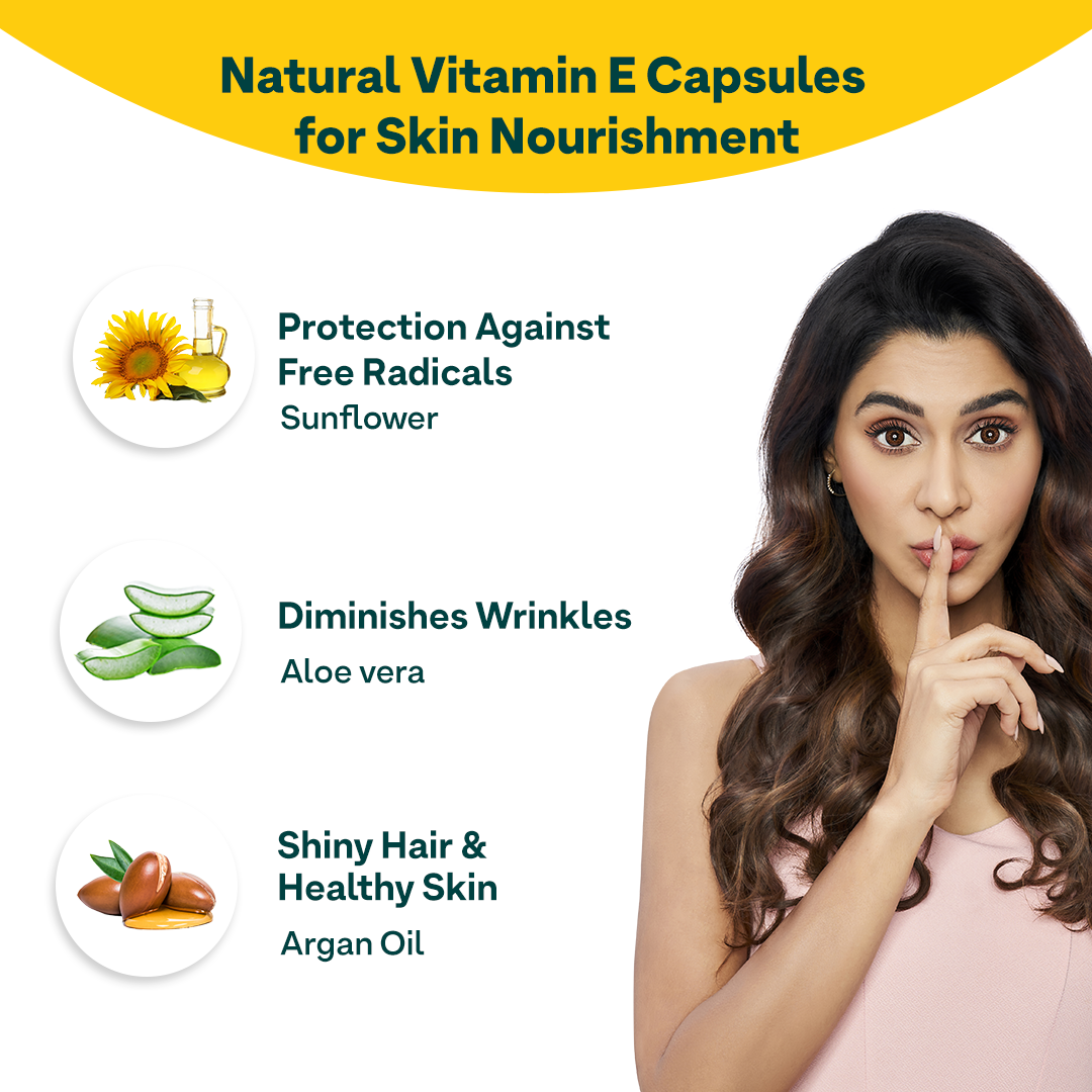 OZiva Vitamin E Capsules for Glowing Skin & Stronger Hair 100 Plant