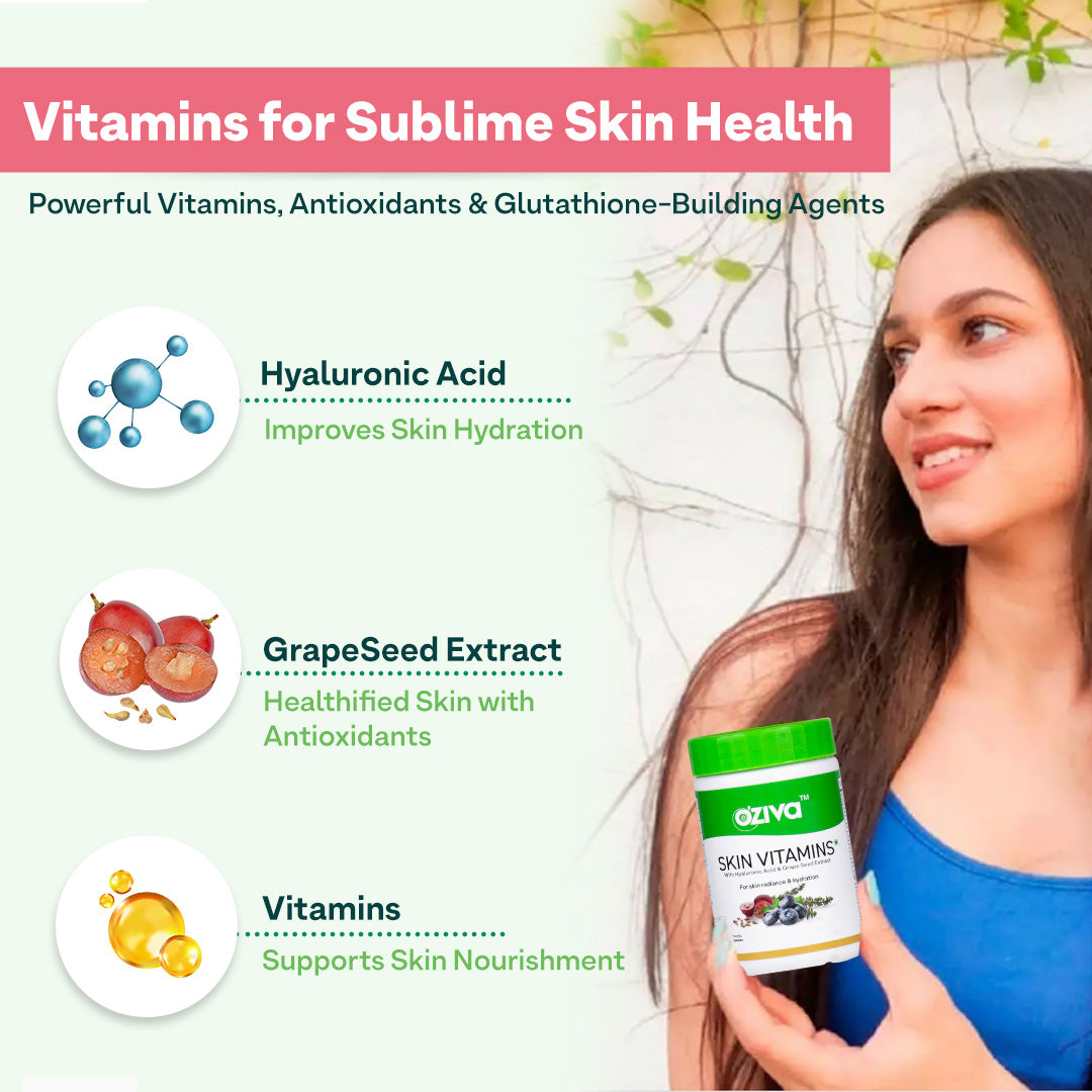OZiva Plant Based Skin Vitamins for Skin Hydration & Glow