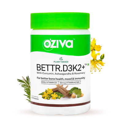 OZiva Plant Based Vitamin D3 capsules with K2 for Bone Health, Mood & Immunity, 60 Capsules