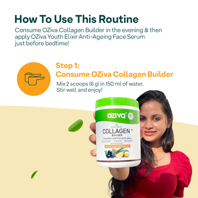 OZiva Glow & Anti-Ageing Routine: Youth Elixir Face Serum (30 ml) + Plant Based Classic Collagen Builder (250g) for Complete Collagen Boost