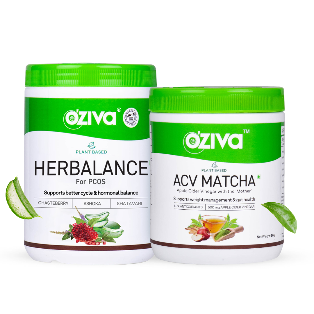 HerBalance for PCOS (250g) + Plant Based Apple Cider Vinegar Matcha (50g) for PCOS Symptom Management and Weight Control