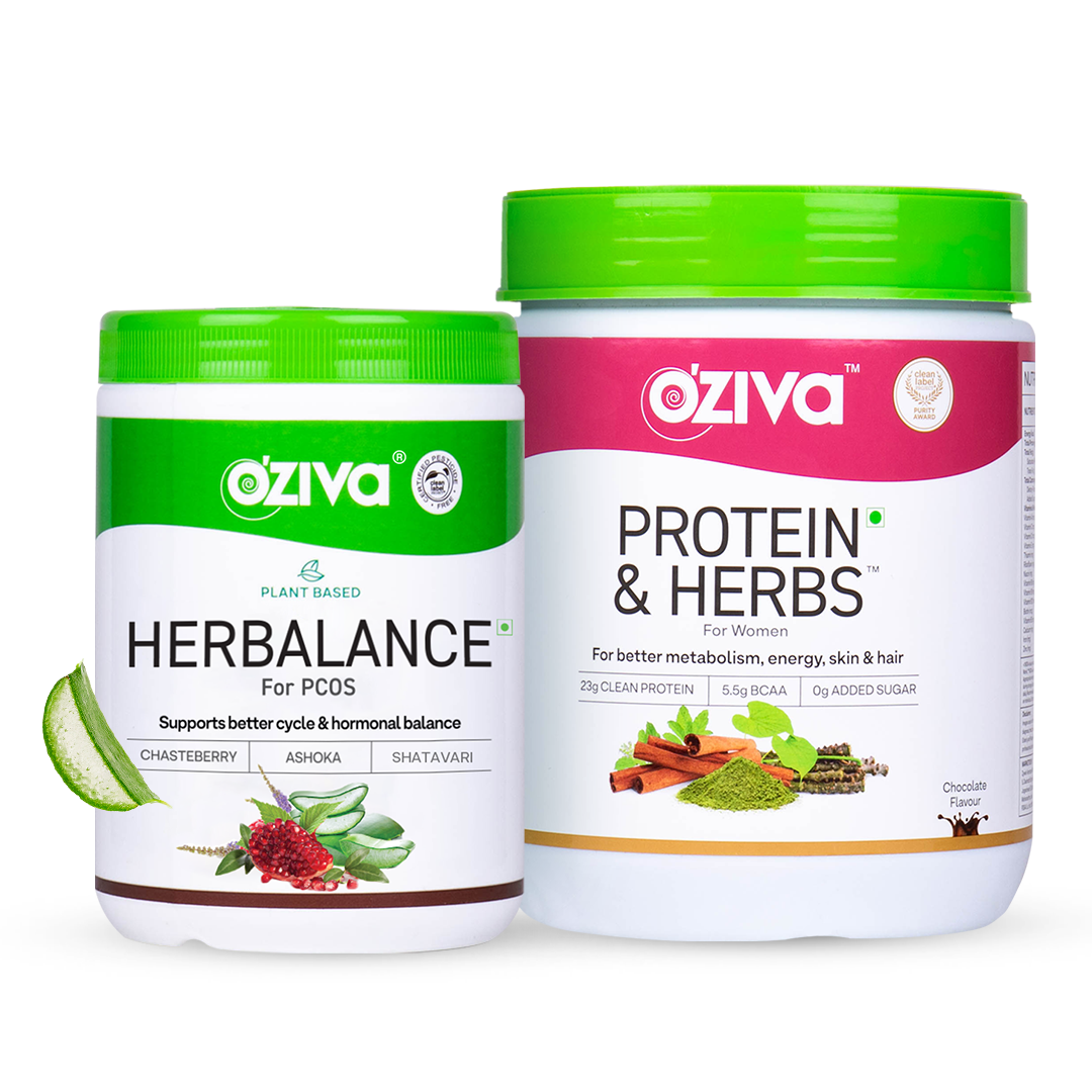 HerBalance for PCOS (250g) + Protein & Herbs for Women (500g) for PCOS Symptom Management and Holistic Fitness