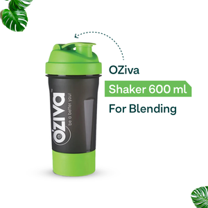 Shaker (600 ml), Green top with Detachable Storage Compartment & Mesh Strainer