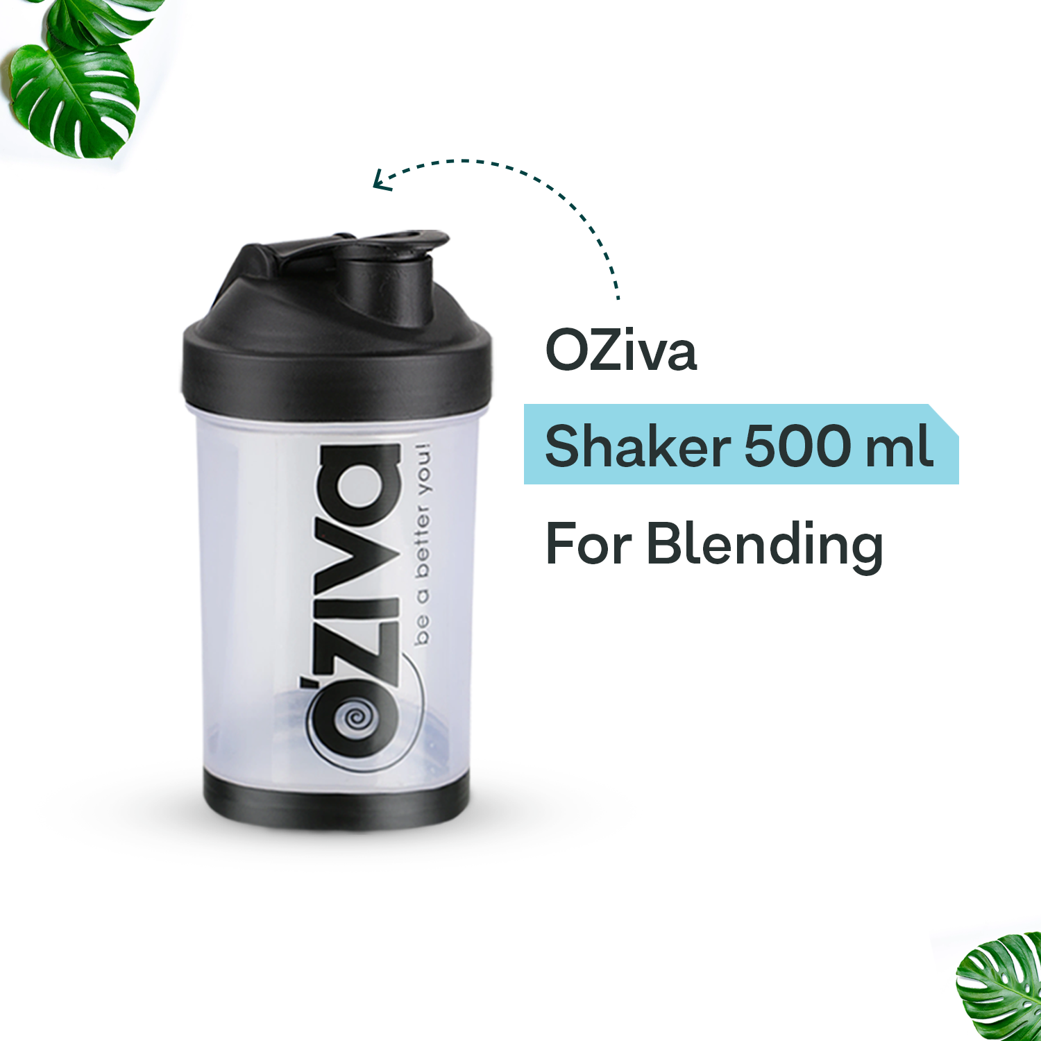 Shaker for Protein Shakes Black 500ml OZiva