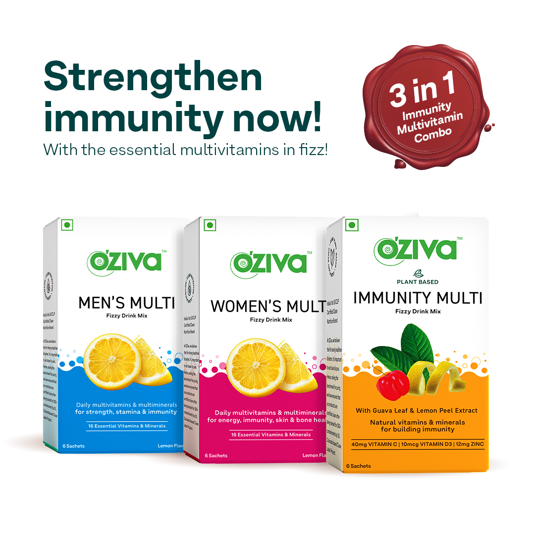 OZiva Immunity 3-in-1 Multivitamin Combo (Men’s Multi Fizzy 6 sachets + Women’s Multi Fizzy 6 sachets + Immunity Multi Fizzy 6 sachets) for Better Immunity, Holistic Health & Energy, Pack of 3