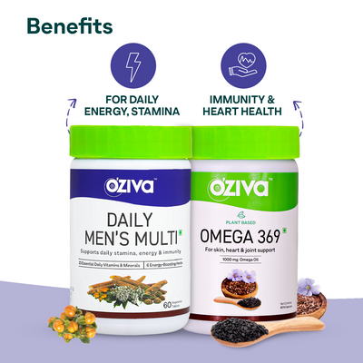 Wellness Combo For Men (Daily Multivitamin Tablets for Daily Energy & Immunity and Vegan Omega 369 for better skin, heart & joint support)