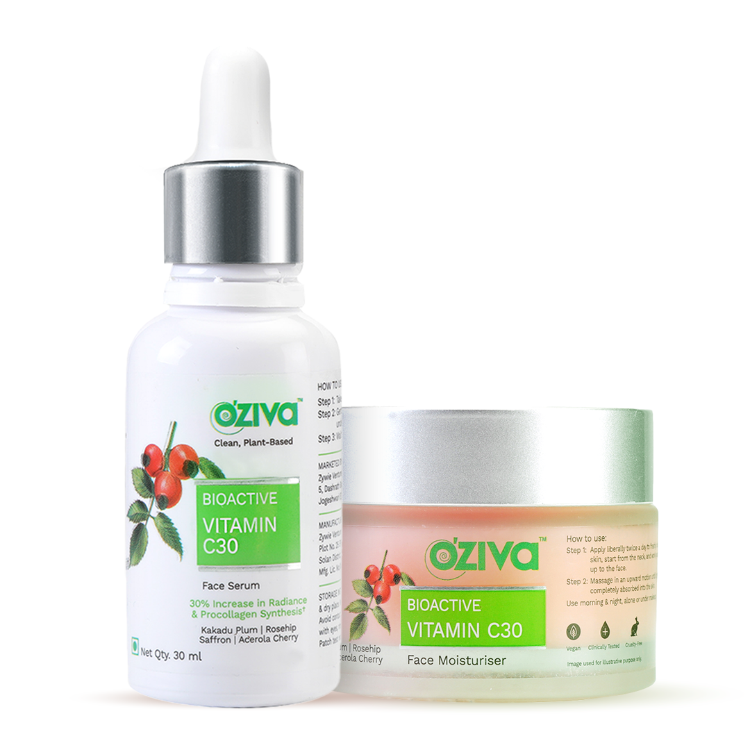 OZiva Perfect Radiance Duo: Bioactive Vitamin C30 Face Serum (30 ml) + Bioactive Vitamin C30 Moisturiser (50 g) for Increase in Radiance