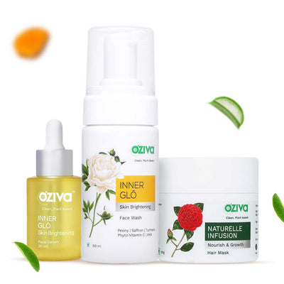 Skin & Hair Bestsellers, combo Pack (Inner Glo Face Serum 30 ml + Naturelle Infusion Hair Mask 100 g + Inner Glo Face Wash 100 ml)