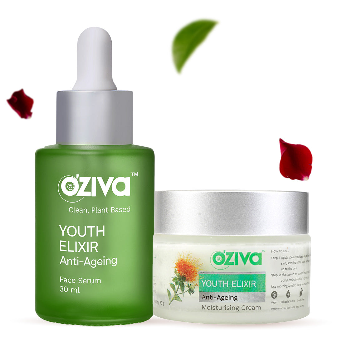 OZiva Anti-Ageing Bestseller Duo: Youth Elixir Moisturising Cream (50g) + Youth Elixir Serum (30ml) for Youthful Glow