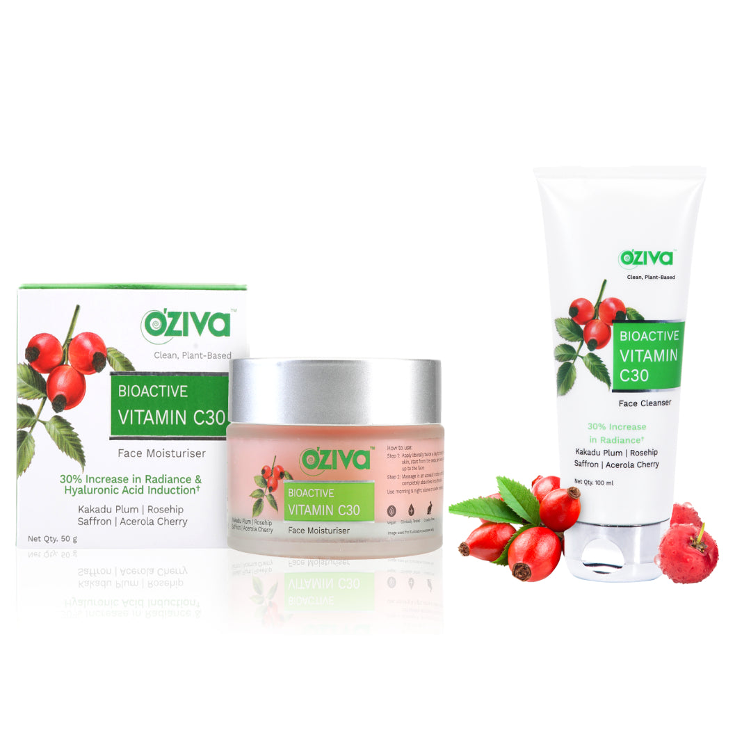 Winter Skincare Regime - OZiva Bioactive Vitamin C30 Face Cleanser (100ml) + Bioactive Vitamin C30 Moisturiser (50g)